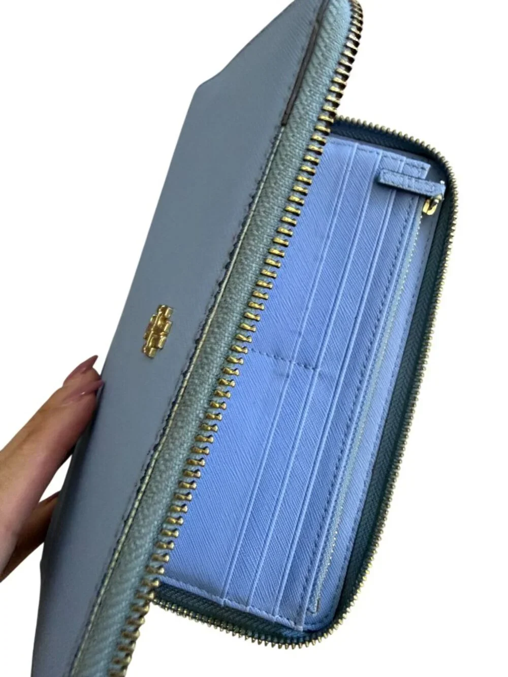 TORY BURCH Periwinkle Leather Zip Clutch Wallet